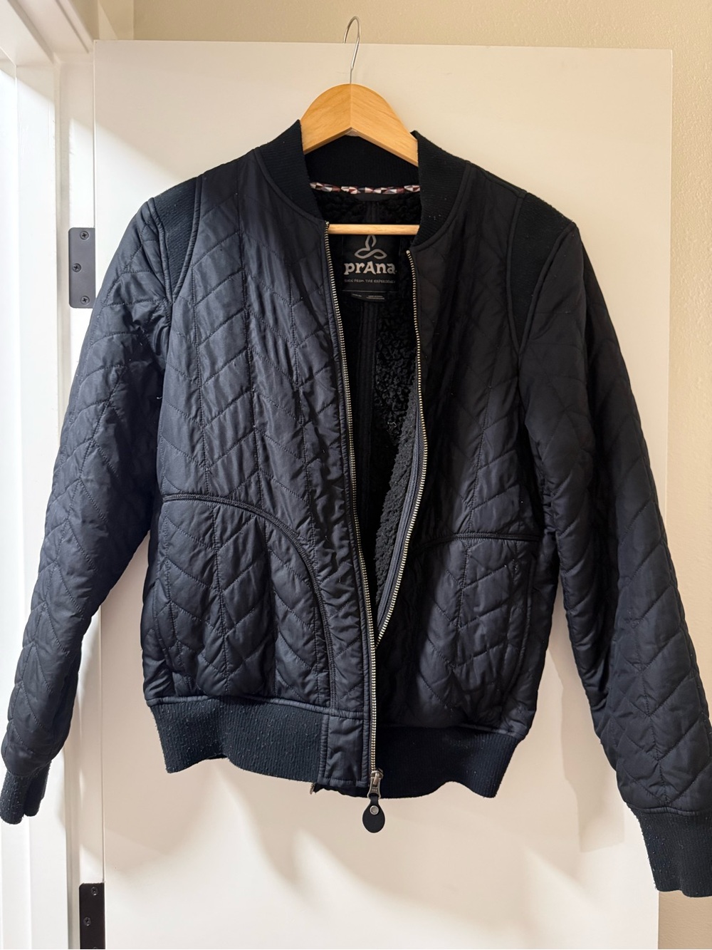 Prana Quilted Bomber Jacket in Black